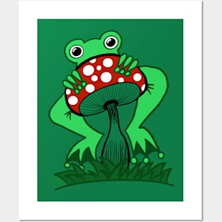 Frog on a mushroom Posters and Art